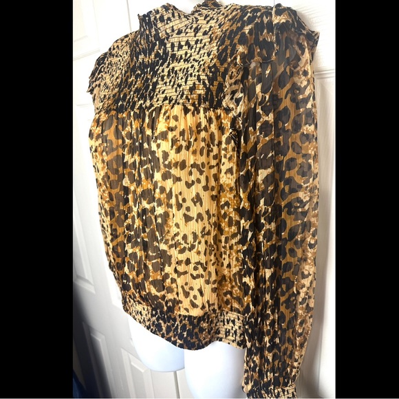 New FREE PEOPLE Roma Ruffle Blouse Top Shirt Leopard Animal Print Semi Sheer NWT - Picture 6 of 15